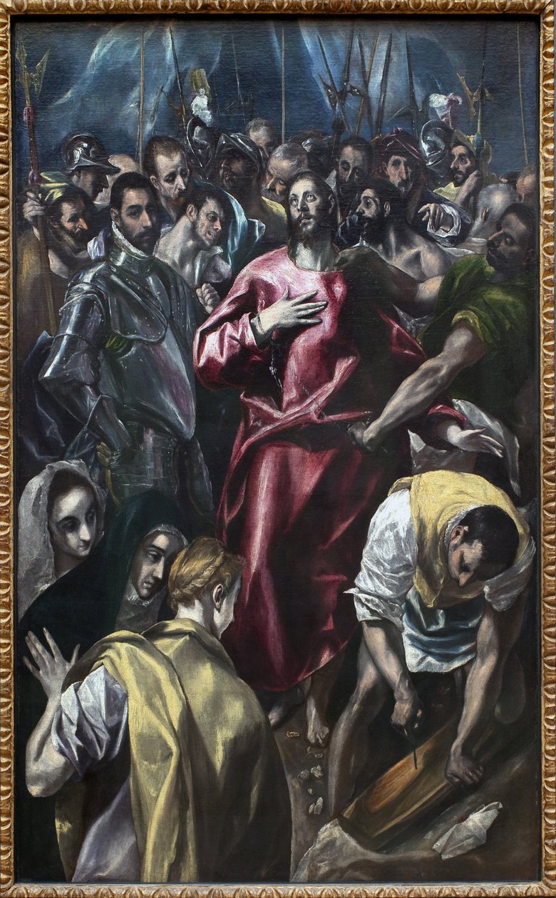 Kristus fratatt tunikaen. Maleri av Domenikos Theotokopoulos kalt The Greco (1541-1614), olje på lerret, mellom 1583 og 1584 (99 x 165 cm). Spansk kunst av El Greco