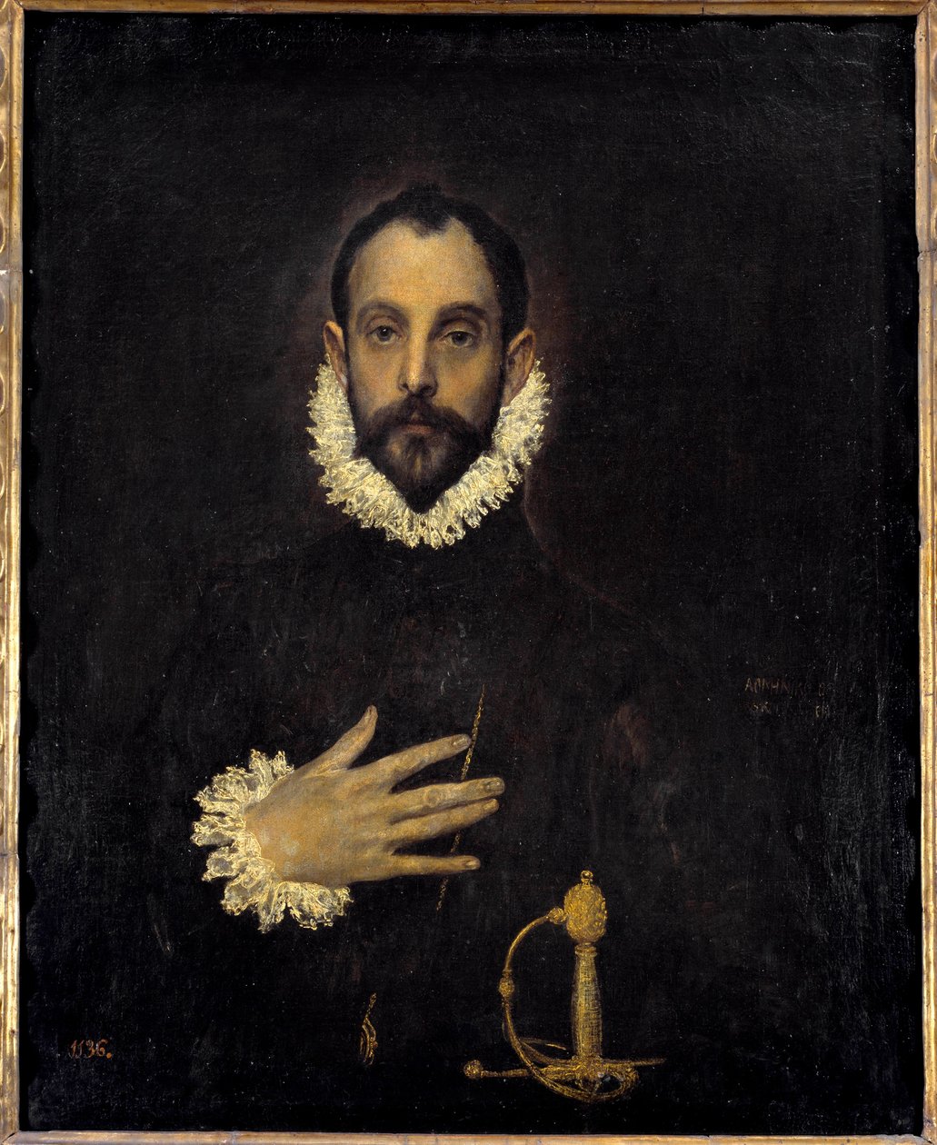 Portrett av en herre med en hånd på brystet Maleri av Domenikos Theotokopoulos dit El Greco (1540-1614). 1577 søn. 0,81 x 0,66 m Madrid Musee du Prado av El Greco