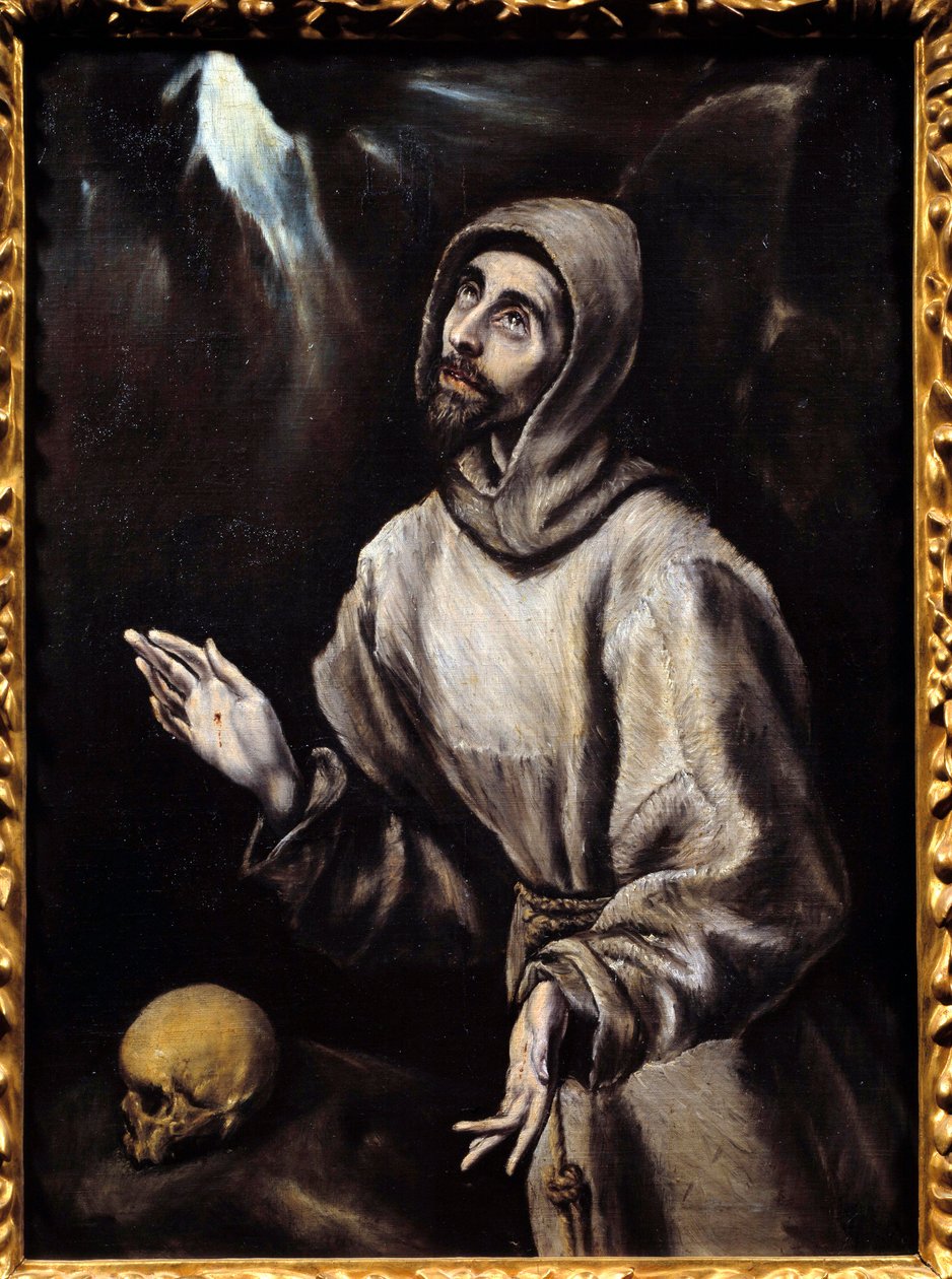 Saint Francois av Assisi (1181-1226) mottar stigma Maleri (Vanita) av Domenikos Theotokopoulos dit El Greco (1541-1614) 1595 Søn. 0,76x0,57 m Pau, Museum of Fine Arts av El Greco