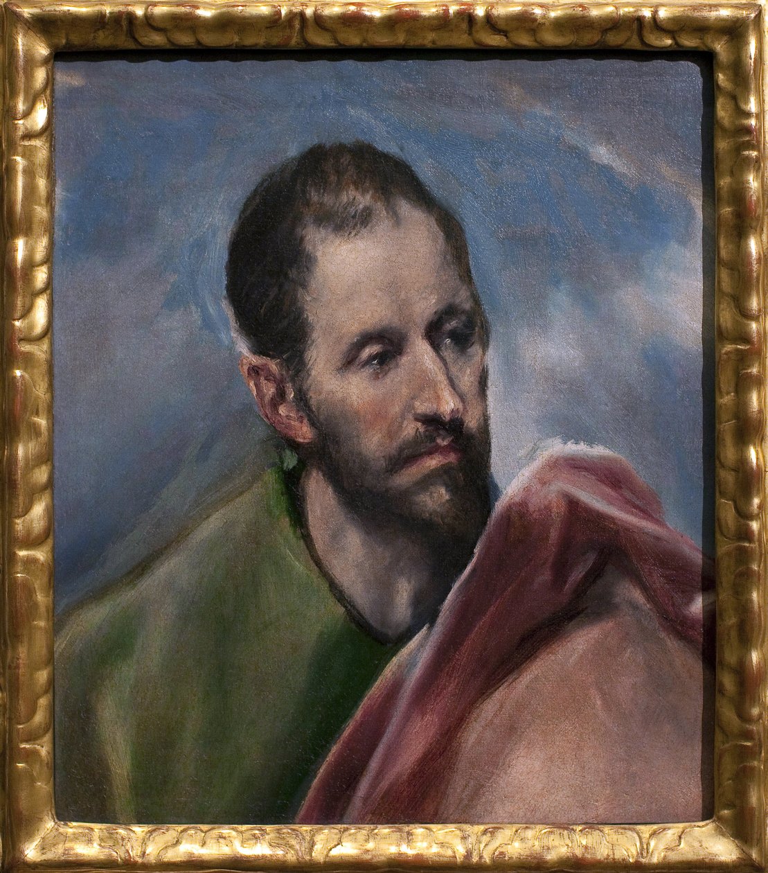 Studer for en manns hode. Saint James the Minor (James of Alphee, Jesu apostel). Maleri av Domenikos Theokopoulos dit El Greco (1541-1614), olje på lerret, ca 1580-1585. Spansk kunst av El Greco