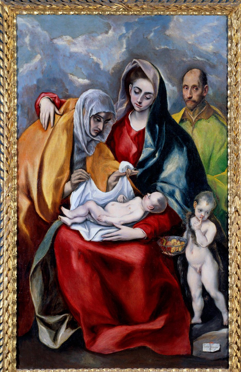 Den hellige familie med St. Anne, St. Joseph og St. Johannes døperen Barnet Maleri av Domenikos Theotokopoulos dit El Greco (1541-1614) 1600-tallet Søn. 1,07x0,69 m Madrid, Prado-museet av El Greco
