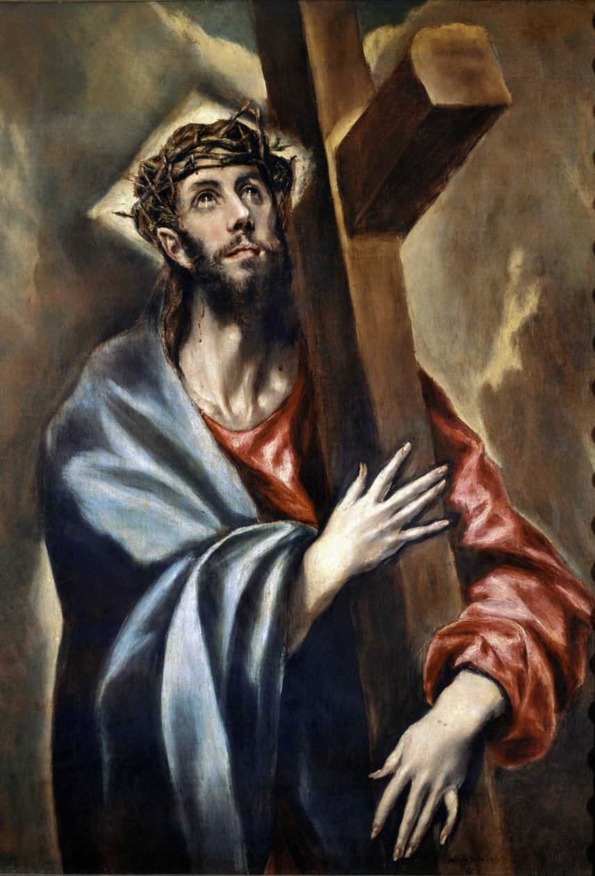 Veien til Golgata, detalj av Kristus som bærer korset (olje på lerret av El Greco