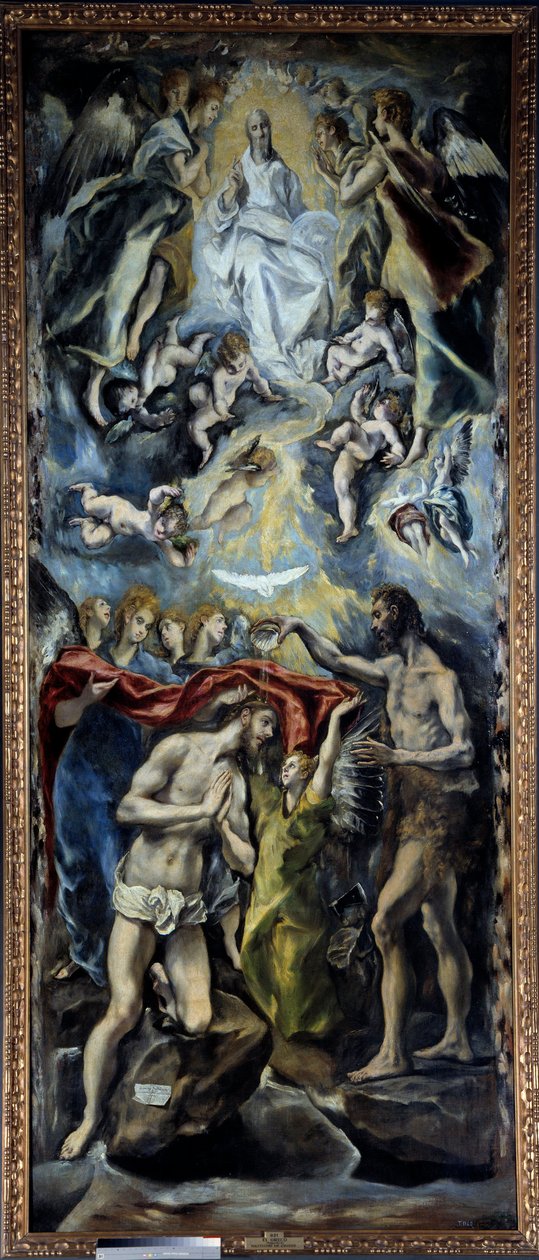 Kristi dåp Maleri av Domenikos Theotokopoulos dit El Greco (1541-1614) 1596 Søn. 3,5x1,44 m Madrid, Prado-museet av El Greco