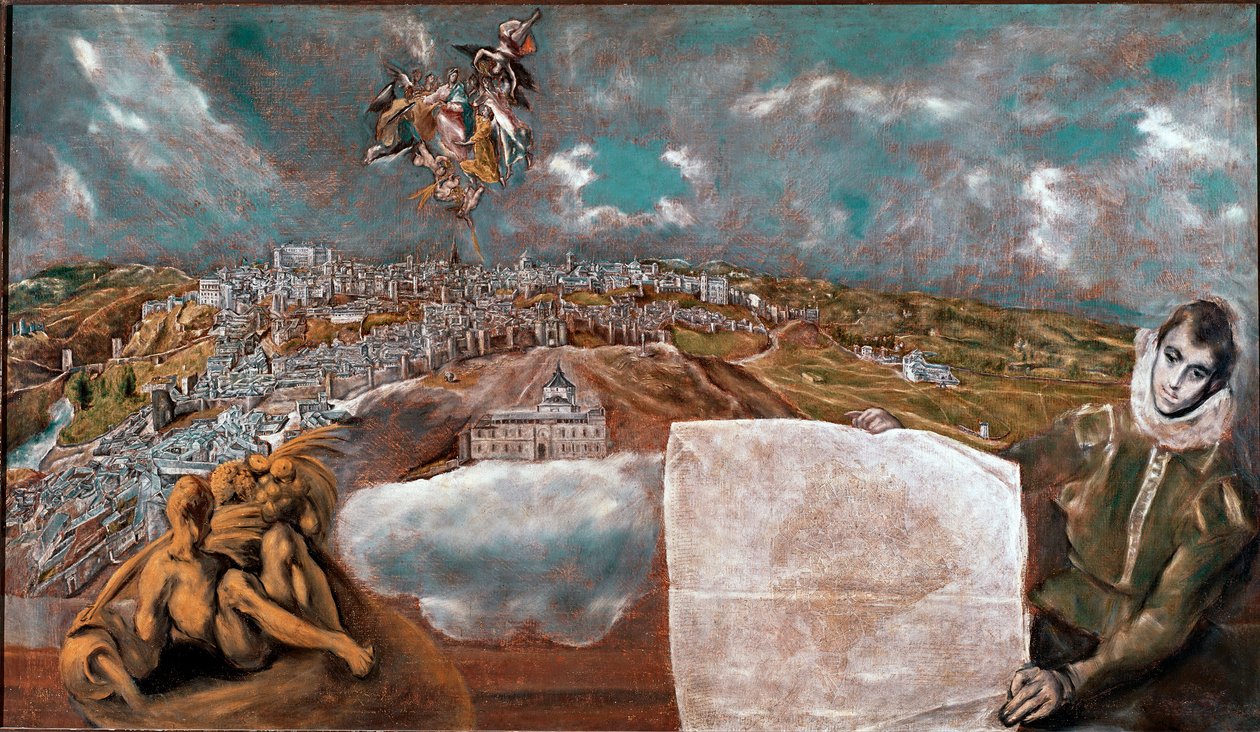 Utsikt over byen Toledo (Toledo) i Spania og flyet under høyre Maleri av Domenikos Theotokopoulos dit El Greco (1541-1614) 1608-1614 Søn. 132x228 cm Toledo Museum of Greco av El Greco