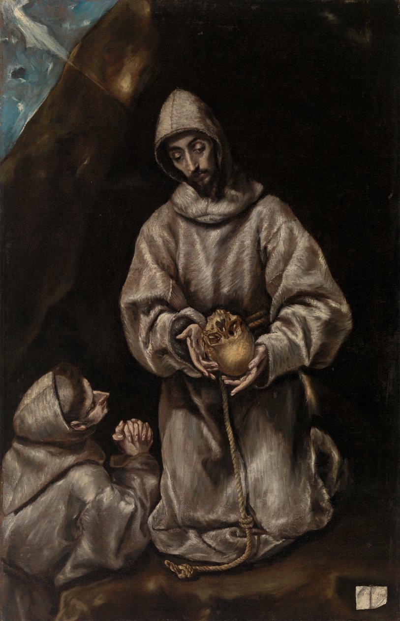 Saint Francis og bror Leo mediterer på døden av El Greco (Domenikos Theotokopoulos)