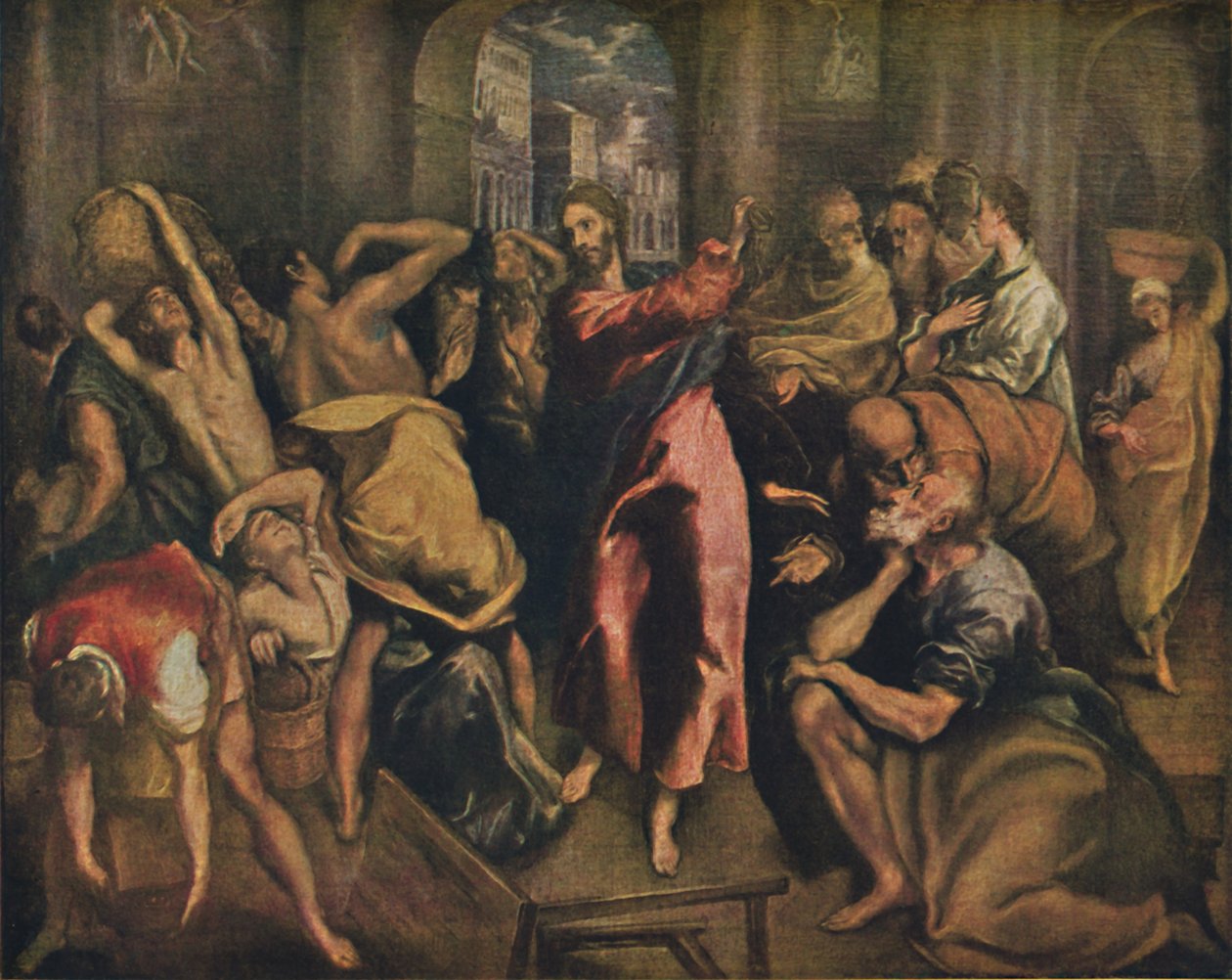 Die Tempelreinigung, Kristus renser tempelet, c1570, 1938 av El Greco