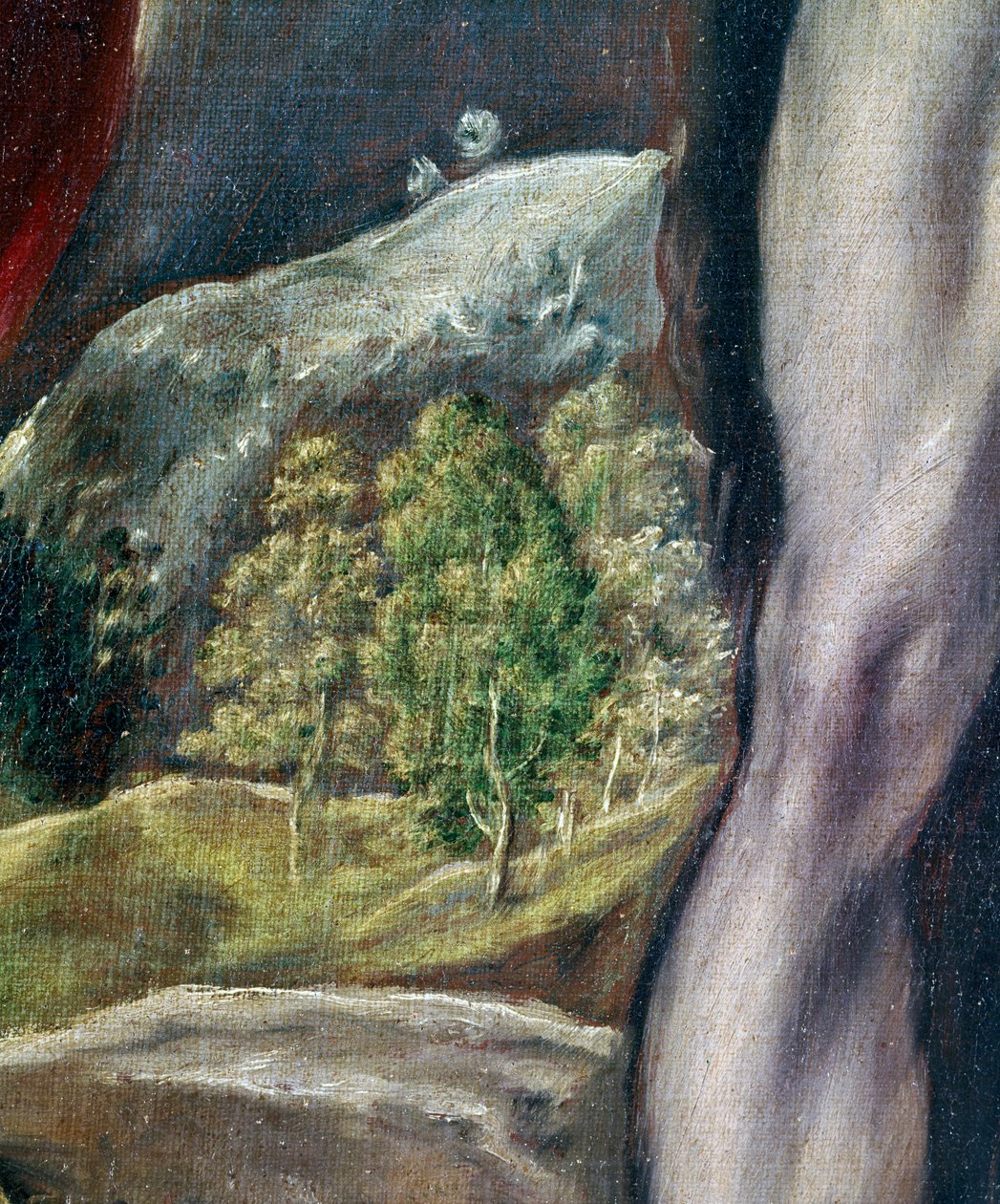 SS. Johannes evangelisten og døperen Johannes, detalj av landskapet, 1605-10 olje på lerret av El Greco