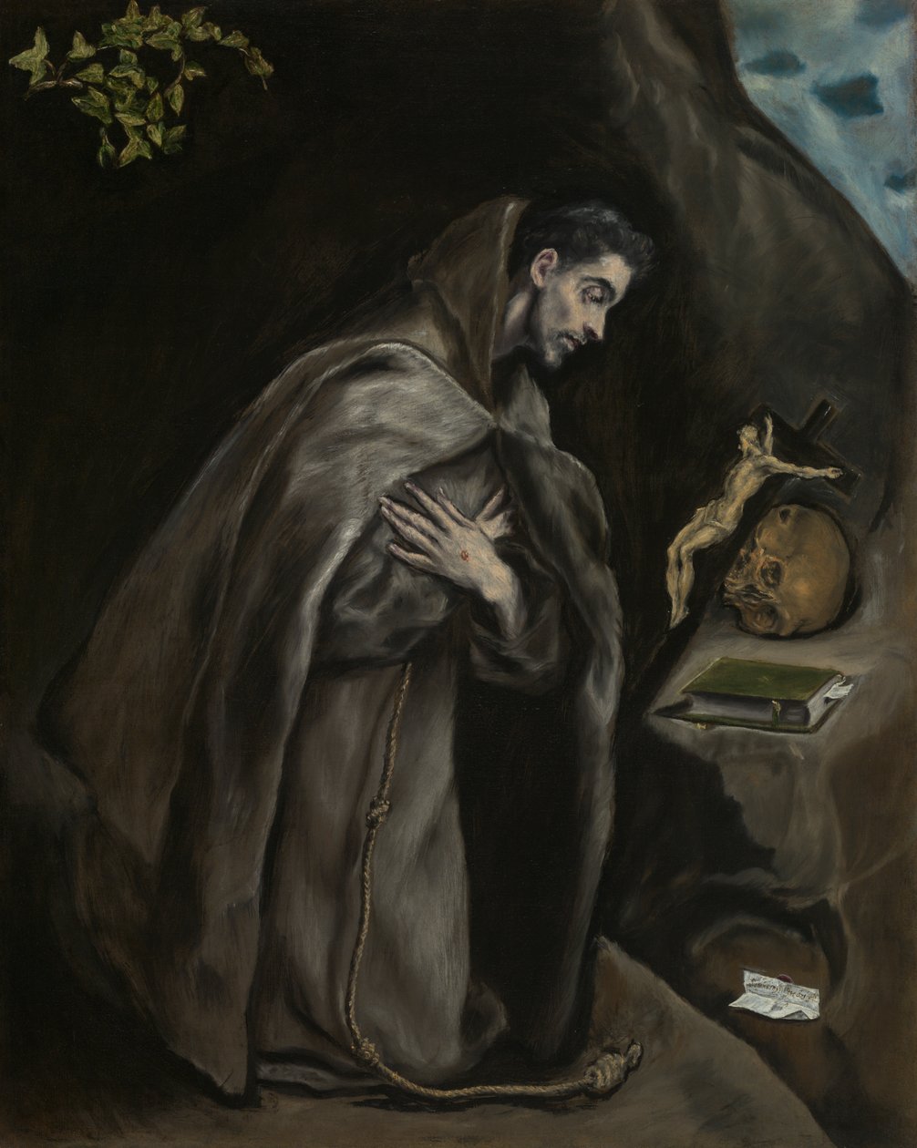 Den hellige Frans knelende i meditasjon av El Greco