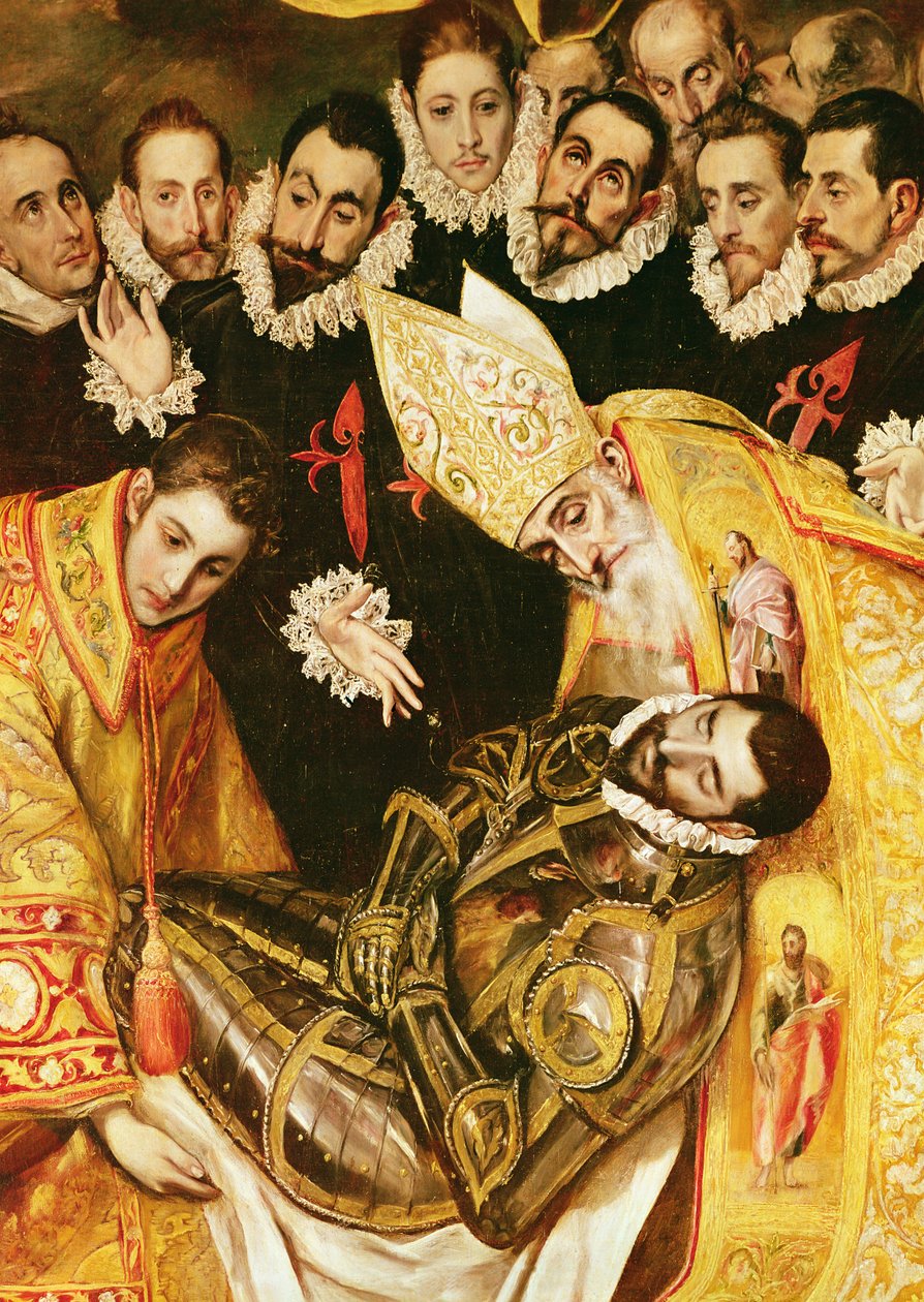 The Burial of Count Orgaz, detalj av greven med St. Stephen og St. Augustine, 1586 (detalj av 44240) av El Greco