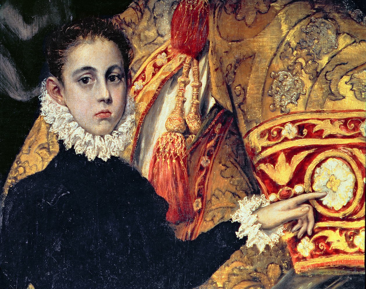 The Burial of Count Orgaz, fra en legende fra 1323, detalj av en gutt, antatt å være sønn av maleren, Jorge Manuel, 1586-88 olje på lerret detalj av 44240 av El Greco