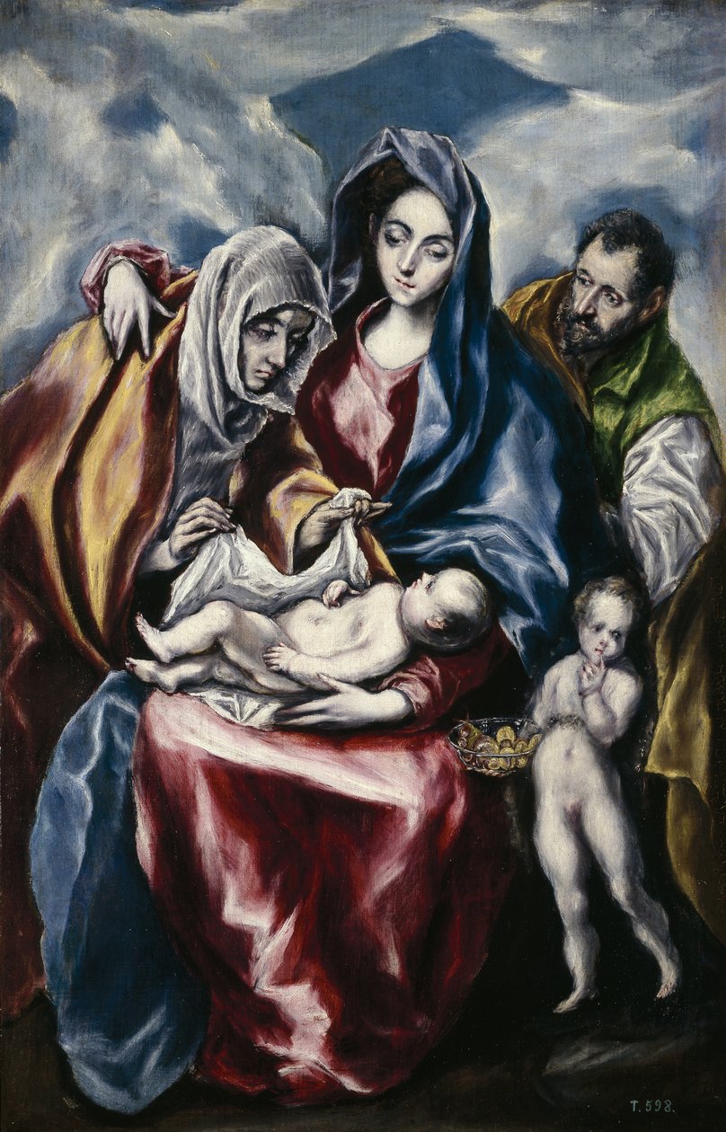 Den hellige familie med Saint Anne og døperen Johannes som barn, ca. 1600 av El Greco