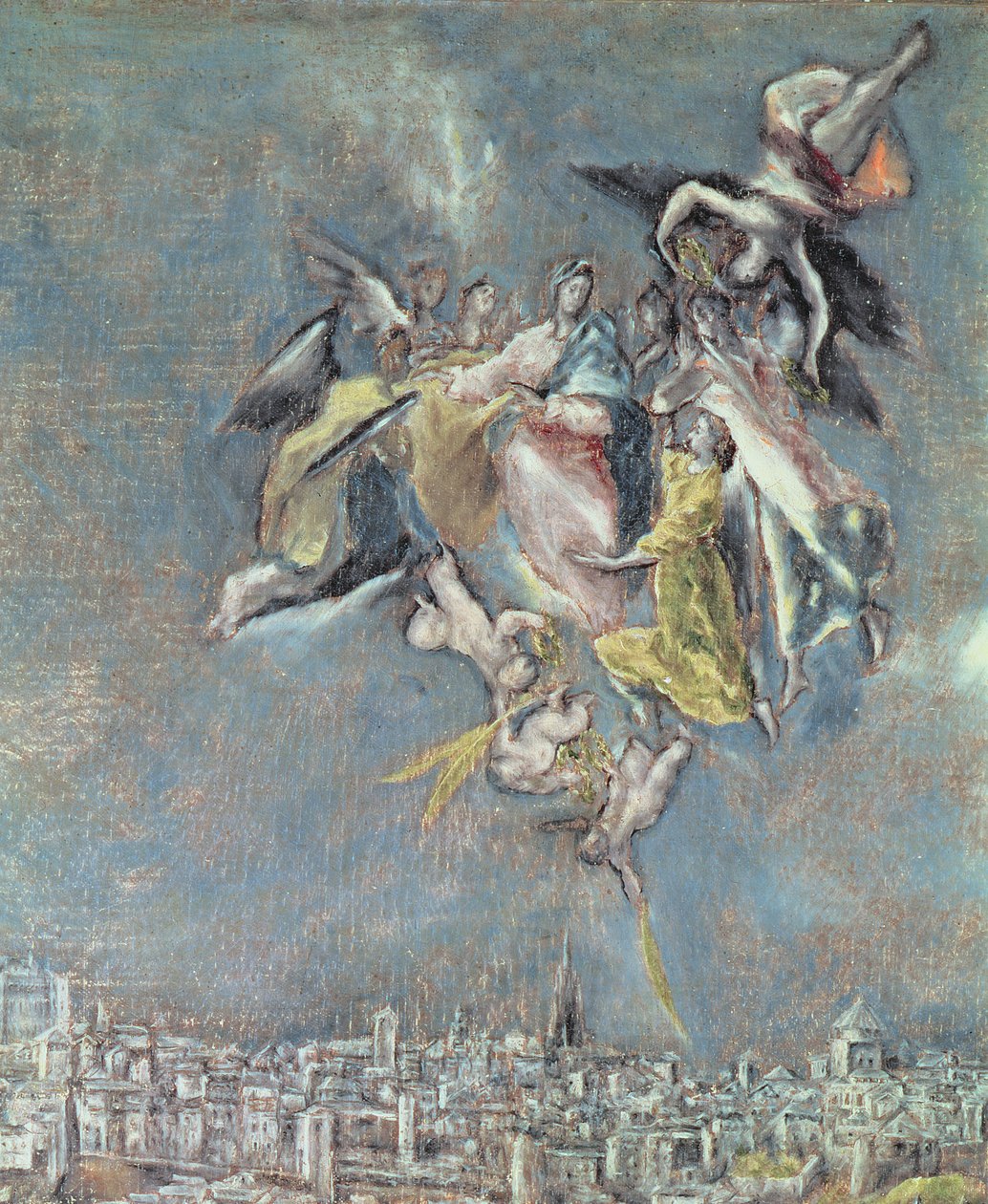 Vis og kart over byen Toledo, detalj av engler olje på lerret detalj av 124615 av El Greco