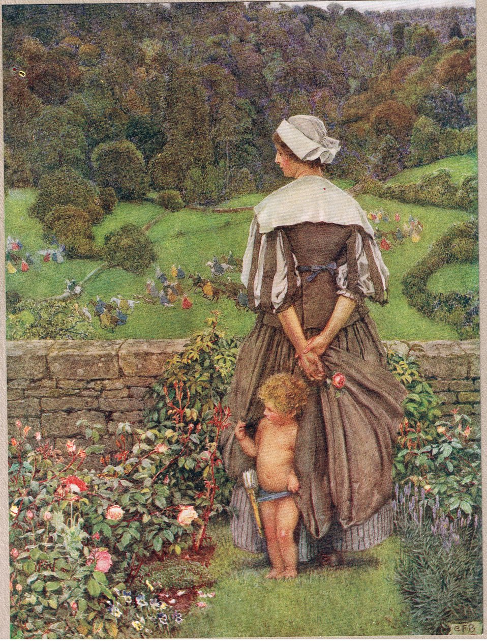 A Hue and a cry after Cupid, illustrasjon fra 'The Book of Old English Songs and Ballads, utgitt av Hodder og Stoughton, ca. 1910 (farge litho) av Eleanor Fortescue Brickdale