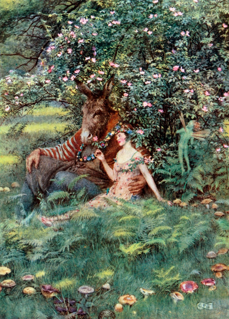 Bottom og Titania. Shakespeare. En midtsommernattsdrøm (fargelitografi) av Eleanor Fortescue-Brickdale