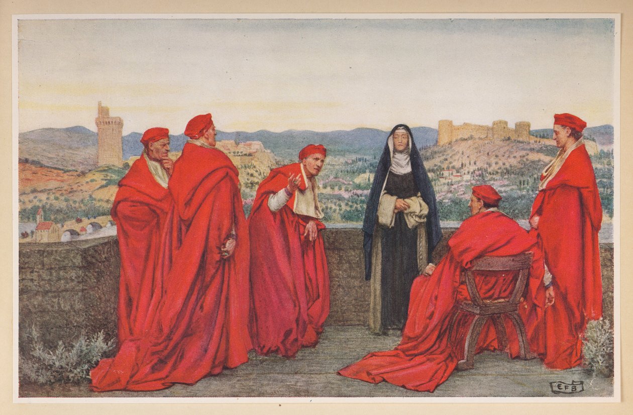 Den hellige Katarina av Siena forhandler med pave Gregor XI på vegne av florentinerne. av Eleanor Fortescue Brickdale