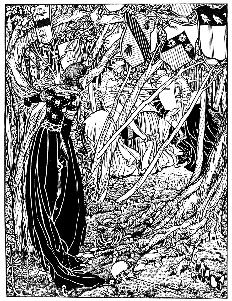 En illustrasjon for Sir Lancelot Du Lake, 1898. av Eleanor Fortescue Brickdale