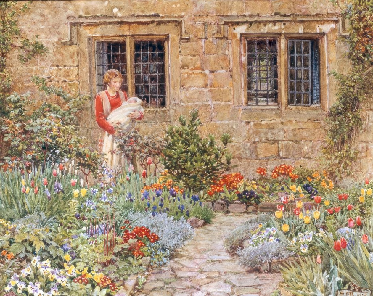 Mor og barn i en blomsterhage av Eleanor Fortescue Brickdale