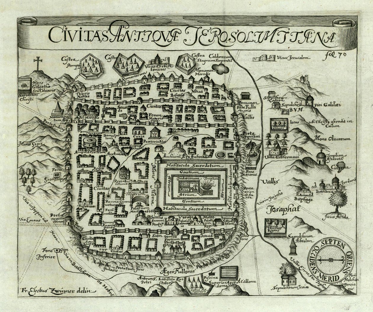 Kart over Jerusalem, 1661 av Electus Zwinner