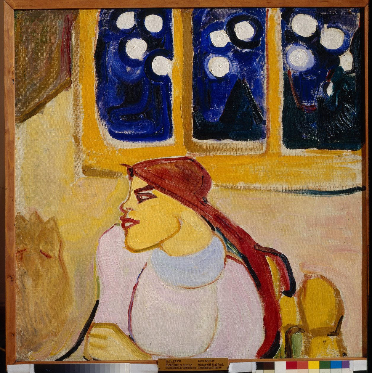 Kvinne med skjerf - en skandinavisk prinsesse (Woman in a Kerchief (A Scandinavian Princess) - Maleri av Elena (Yelena) Guro (1877-1913), olje på lerret, 70x70 cm av Elena Guro