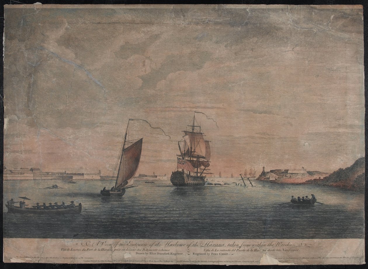 En utsikt over inngangen til havnen i Havana, tatt fra vrakene, Havana av Elias (after) Durnford