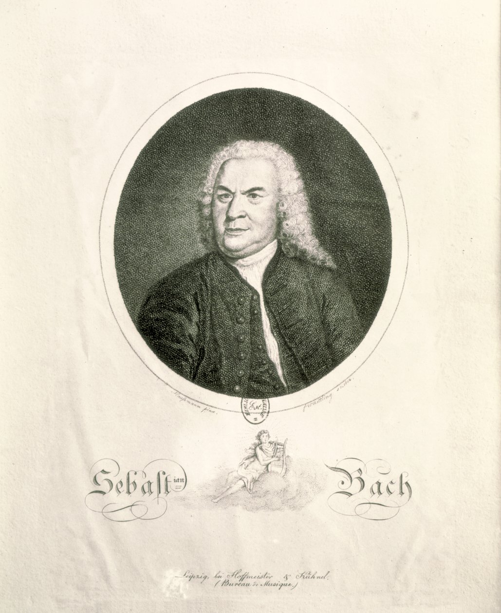 Portrett av Johann Sebastian Bach (1685-1750) gravert av Friedrich Wilhelm Nettling (gravering) (bw foto) av Elias Gottleib Haussmann