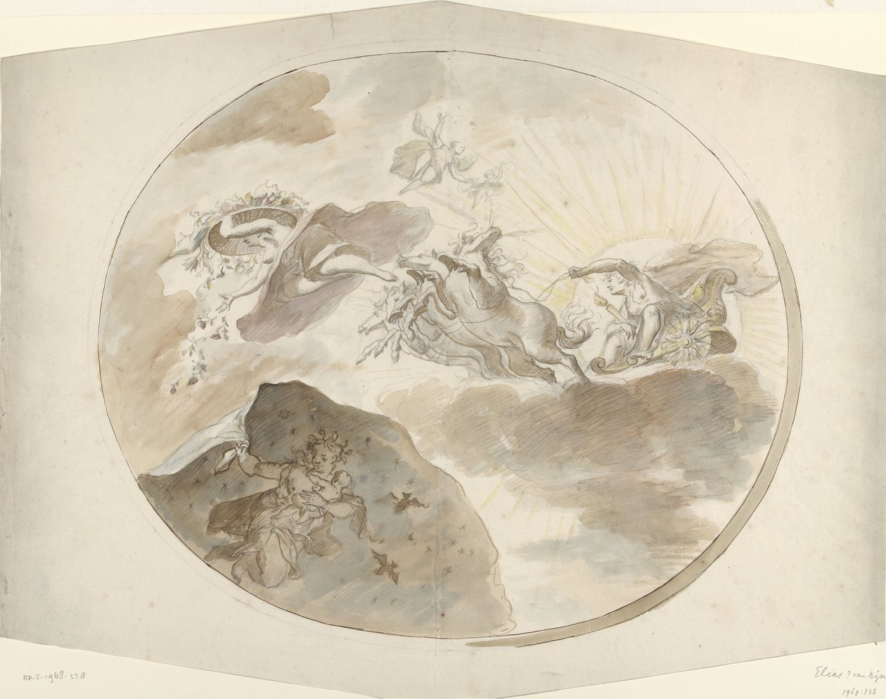 Takmaleridesign med Aurora som jager natten bort av Elias van Nijmegen (possibly)
