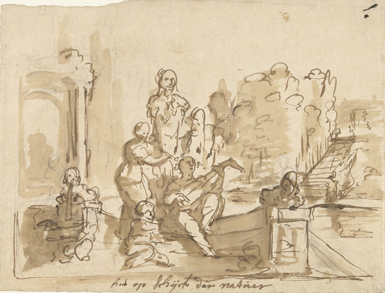 Allegori med musikkskapende figurer i en hage av Elias van Nijmegen