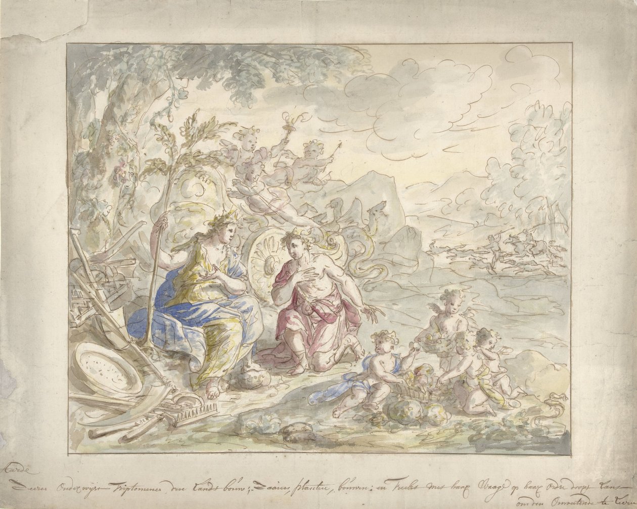 Design for et rommaleri med en allegori om jorden av Elias van Nijmegen