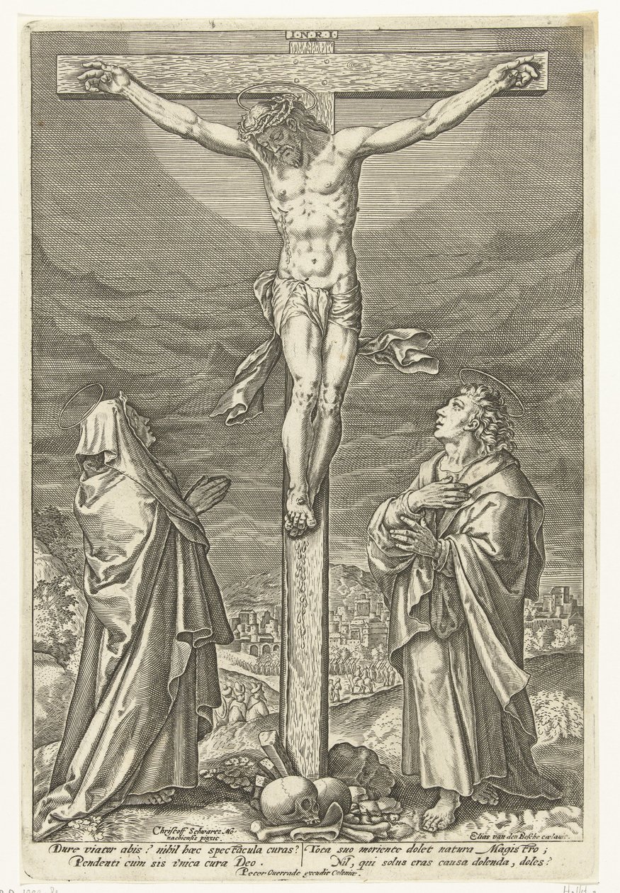 Kristus på korset, med Maria og døperen Johannes Passion of Christ (serietittel) av Elias van den Bossche