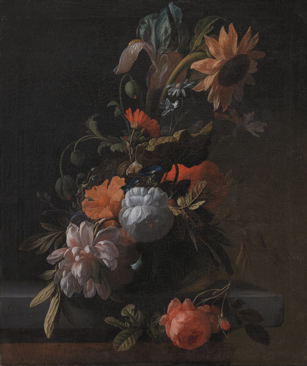 En skål med blomster av Elias van den Broeck
