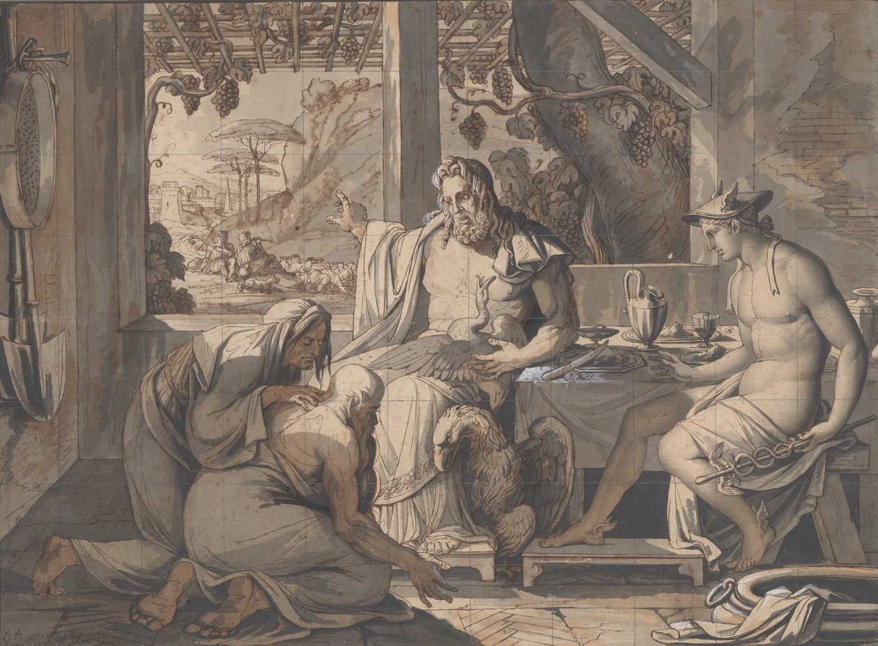 Jupiter og Merkur åpenbarer seg for Filemon og Baucis, 1809. av Elie Honore Montagny
