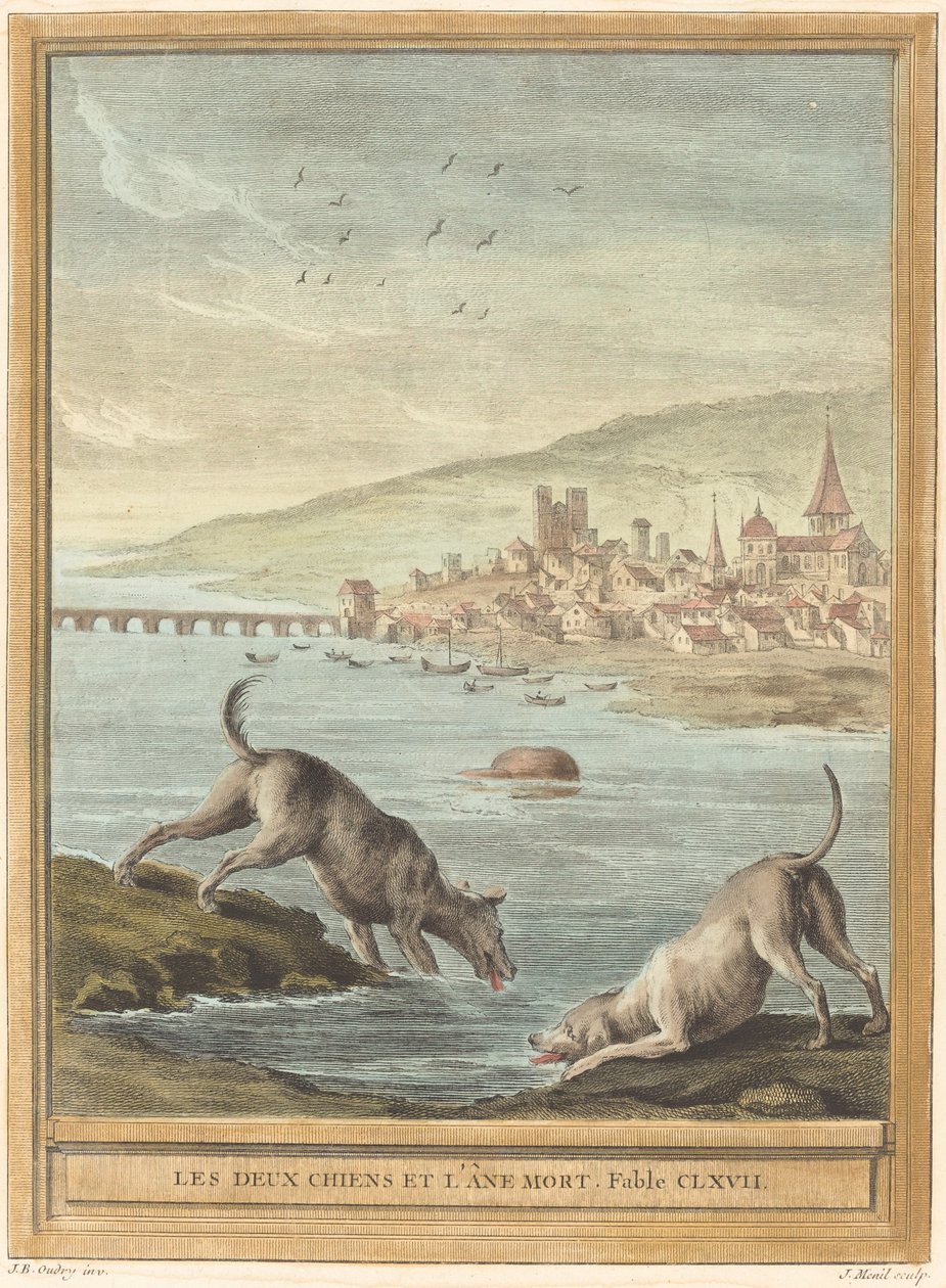 To hunder og det døde eselet av Elie du Mesnil after Jean Baptiste Oudry
