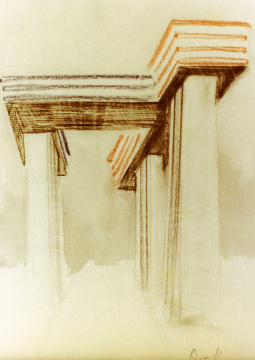 Designtegning for den foreslåtte wolkenbugel (skyjern)-bygningen av el lissitzky (lazar markovich lissitzky) som aldri ble bygget av Eliezer Markowich Lissitzky