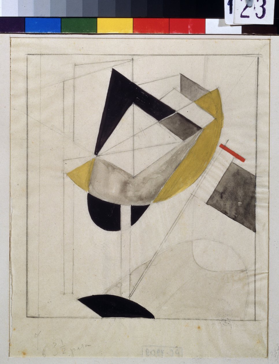 Proun 19 (Proun 19) - Verk av Lazar Lissitskij dit El Lissitskij (Lissitsky eller Lissitski eller Lissitzky) (1890-1941), Gouache og blekk på papir, rundt 1920 - Russisk avantgarde, tidlig på 1900-tallet, abstrakt kunst - Tretyakov Galleri, Moskva av Eliezer Markowich Lissitzky
