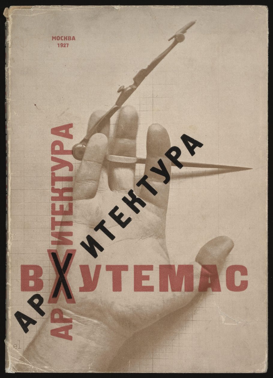 Arkitektur ved Vkhutemas Bokomslag, 1927 av Eliezer Markowich Lissitzky