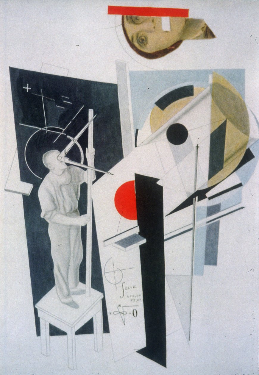 Tatlin på jobb. Illustrasjon til boken Six Tales with Easy Endings, av Ilya Ehrenburg av Eliezer Markowich Lissitzky