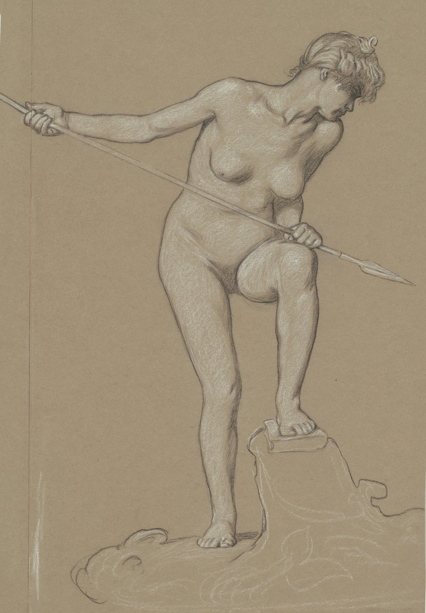 Girl Spearing Dolphin, ca. 1900. av Elihu Vedder