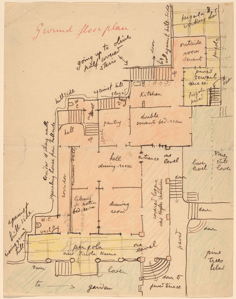 Første etasjeplan for Torre Quattro Venti av Elihu Vedder