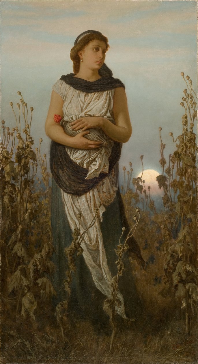 Memory (Girl with Poppies), 1877 av Elihu Vedder