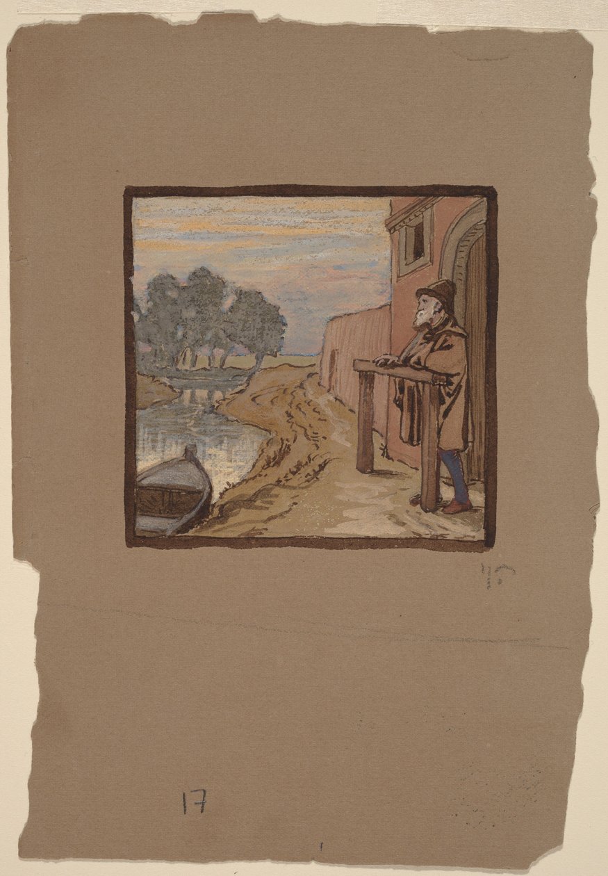 Gammel mann ved en elv av Elihu Vedder