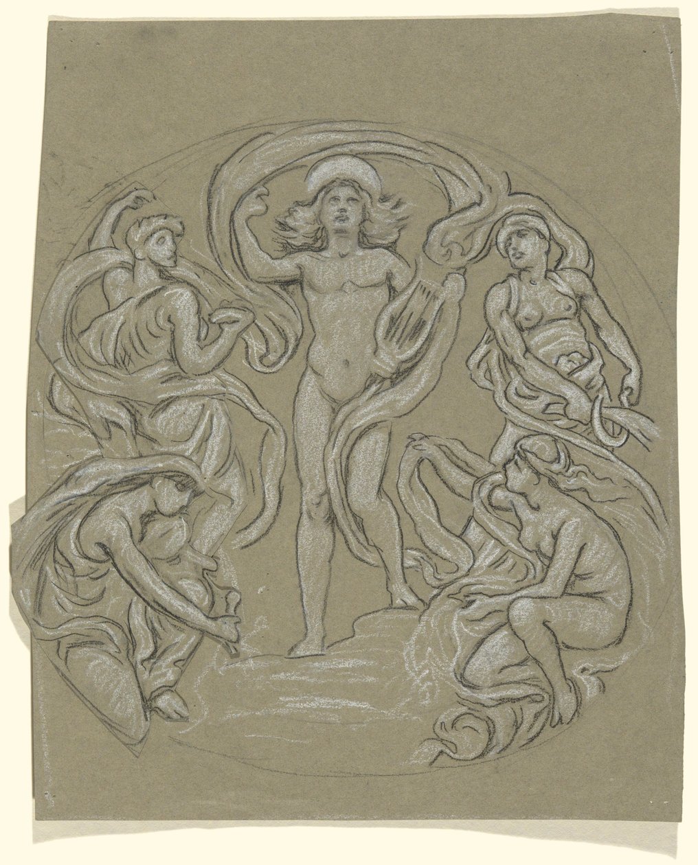 Studie for Center Circle of Huntington Ceiling: Apollo and Attendants av Elihu Vedder