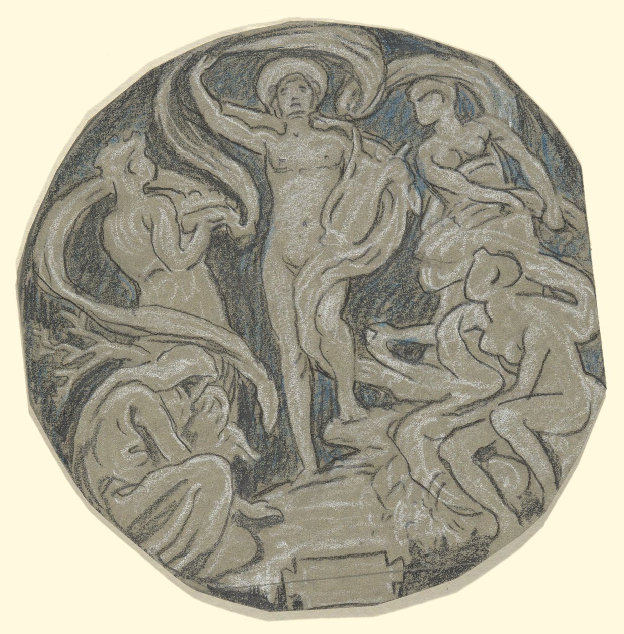 Studie for Center Circle of Huntington Ceiling; Apollo og ledsagere av Elihu Vedder