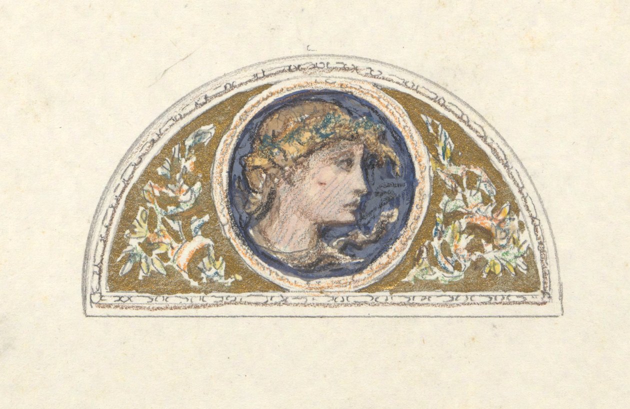 Studie for Lunette med kvinnelig hode av Elihu Vedder