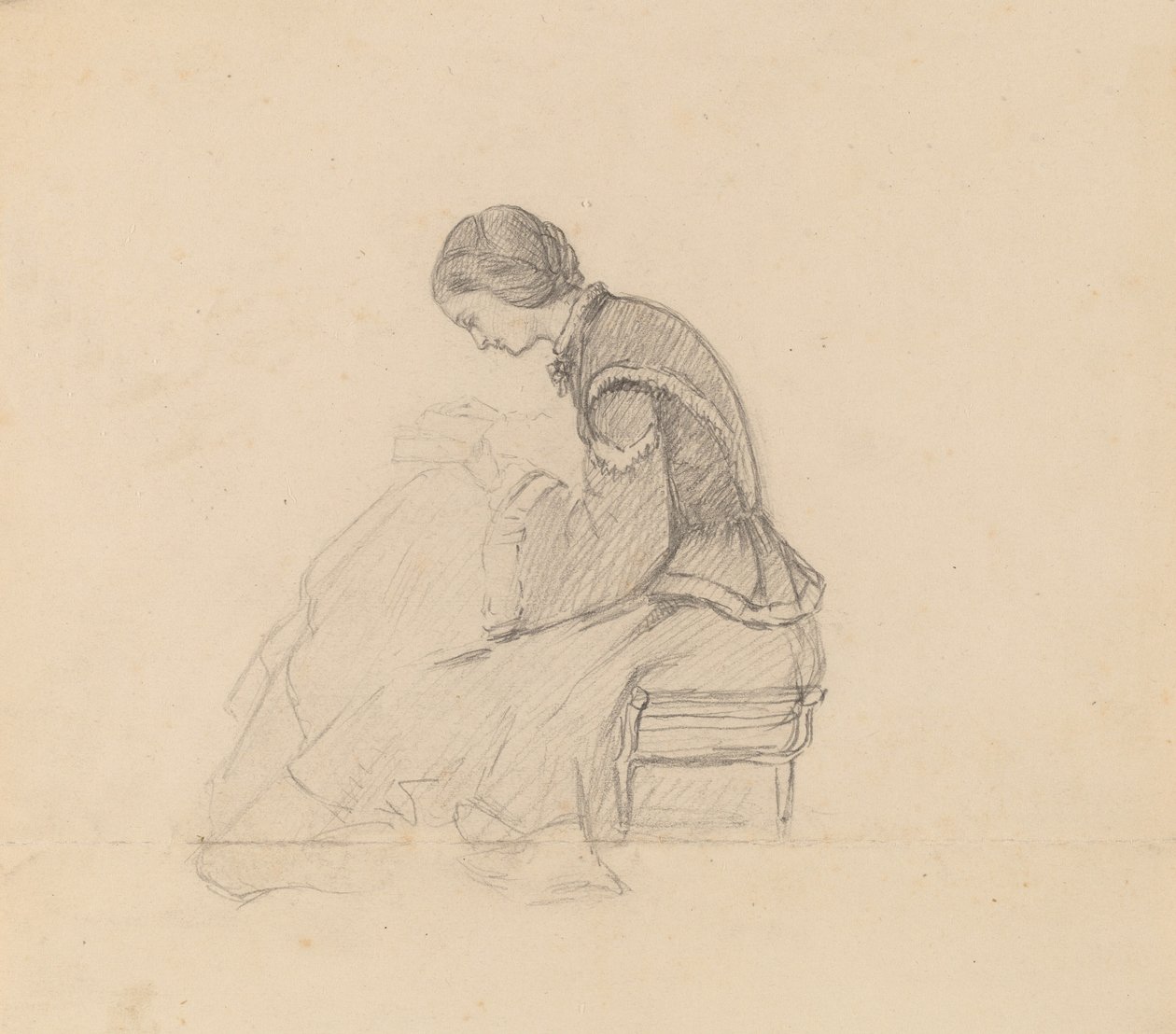 Studie av en jente som leser, ca. 1858. av Elihu Vedder