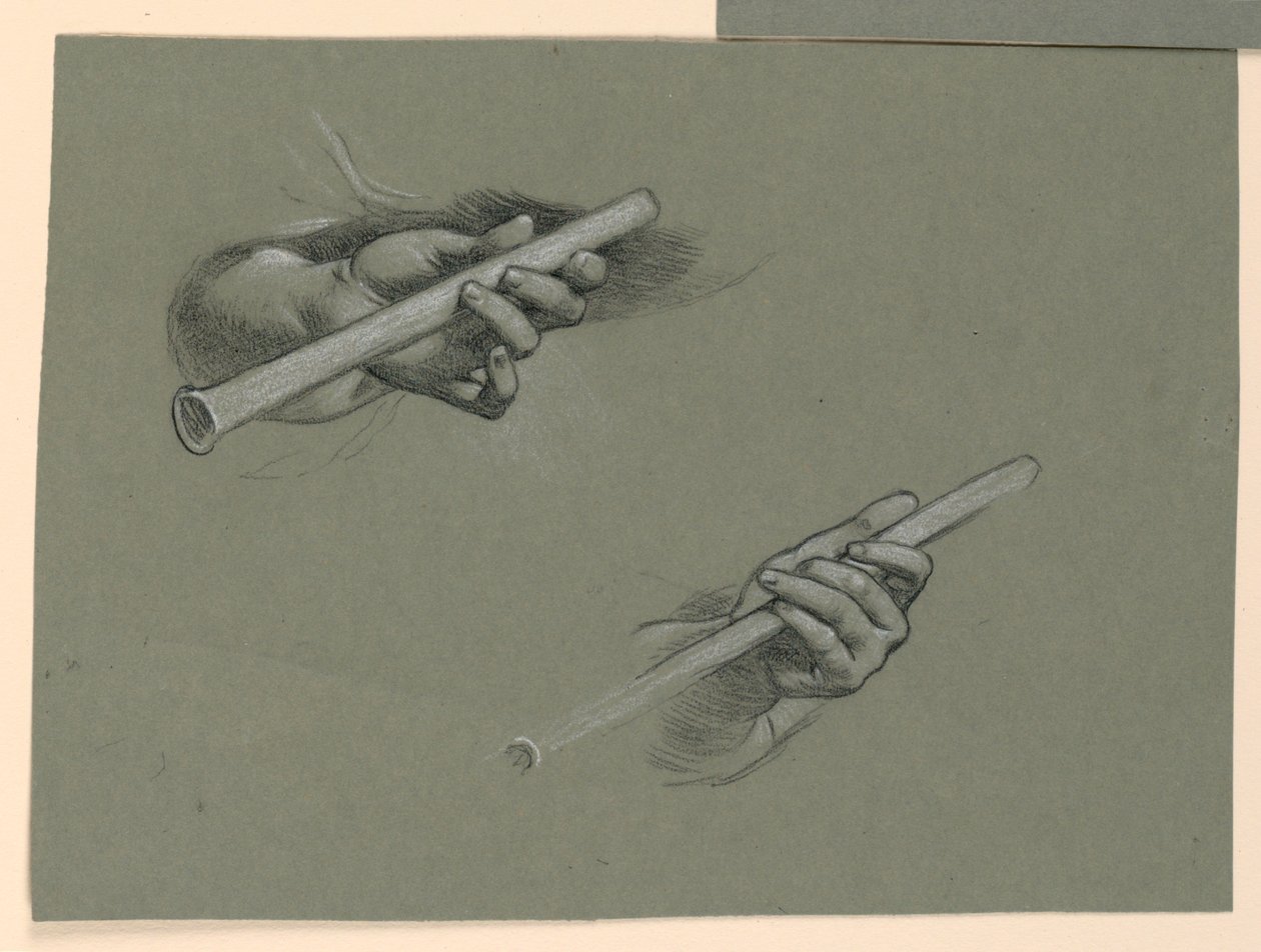 studier av to hender som holder fløyter (?) av Elihu Vedder