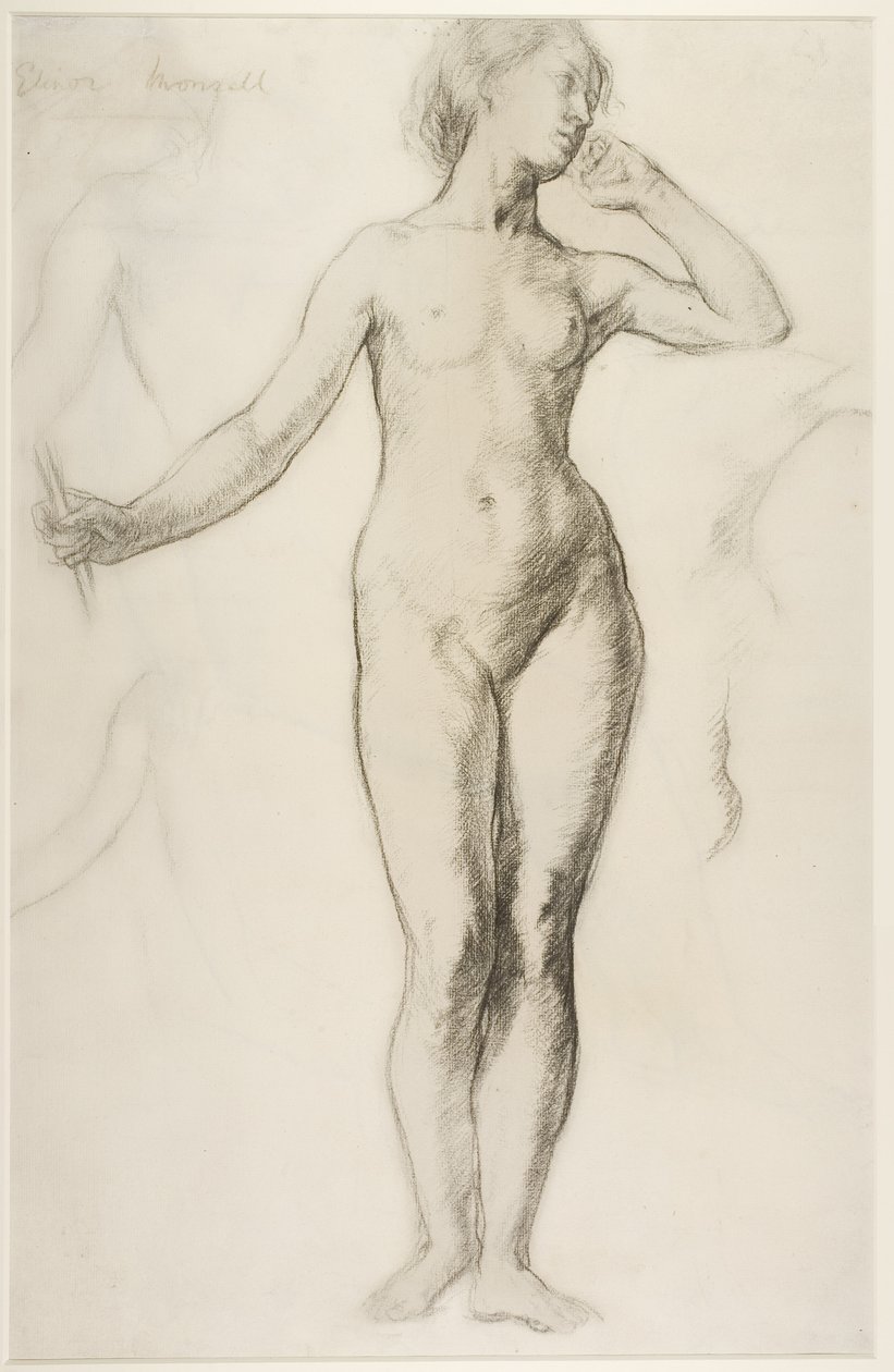 Kvinnelig naken stående, ca. 1897 (kritt på papir) av Elinor Mary Darwin