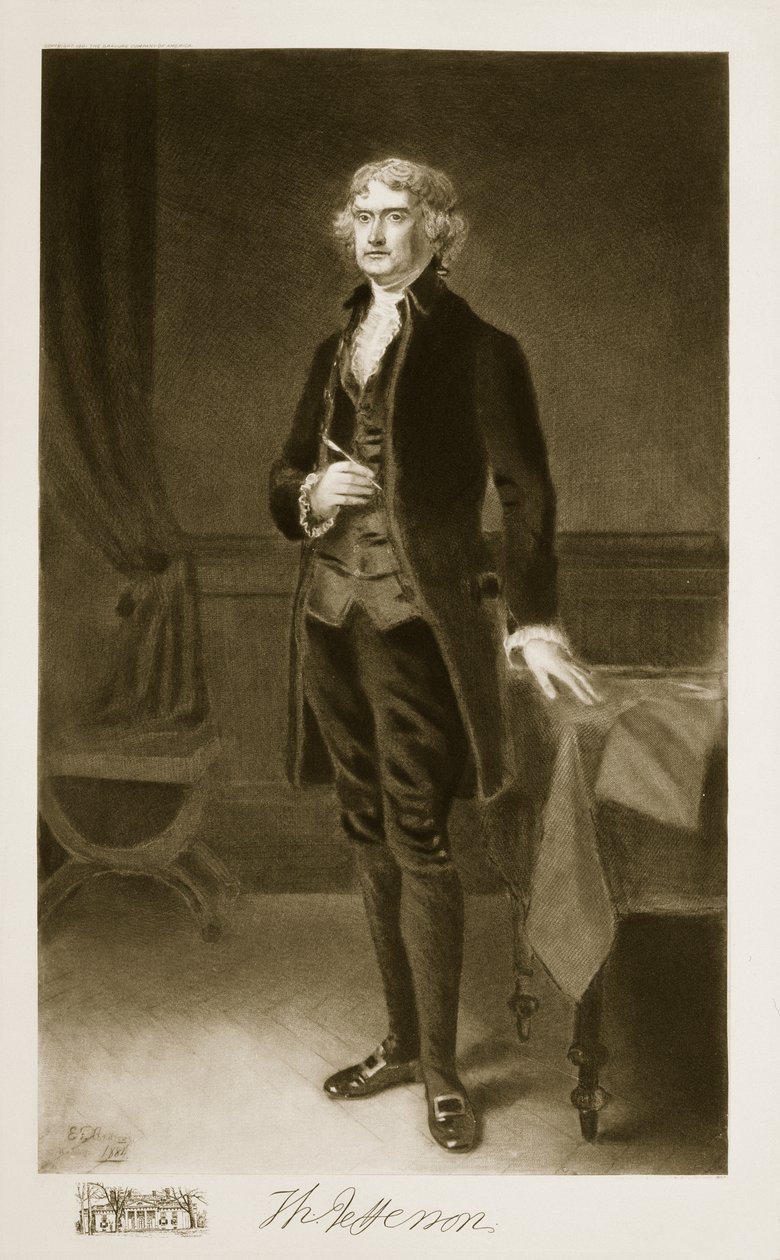 Thomas Jefferson, tredje president i USA, 1884, pub. 1901 (fotogravyr) av Eliphalet Frazer Andrews