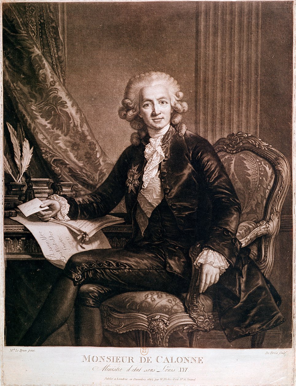 Charles Alexandre de Calonne (1734-1802) Generalkontrollør for finansene til Louis XVI (1754-93) gravert av de Brea av Elisabeth Louise Vigee Lebrun