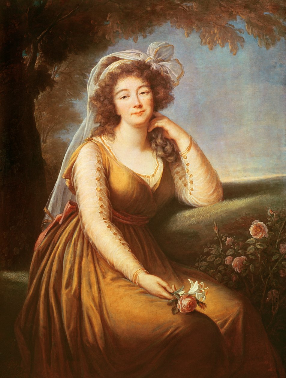 Comtesse du Barry, holding a rose av Elisabeth Louise Vigee Lebrun