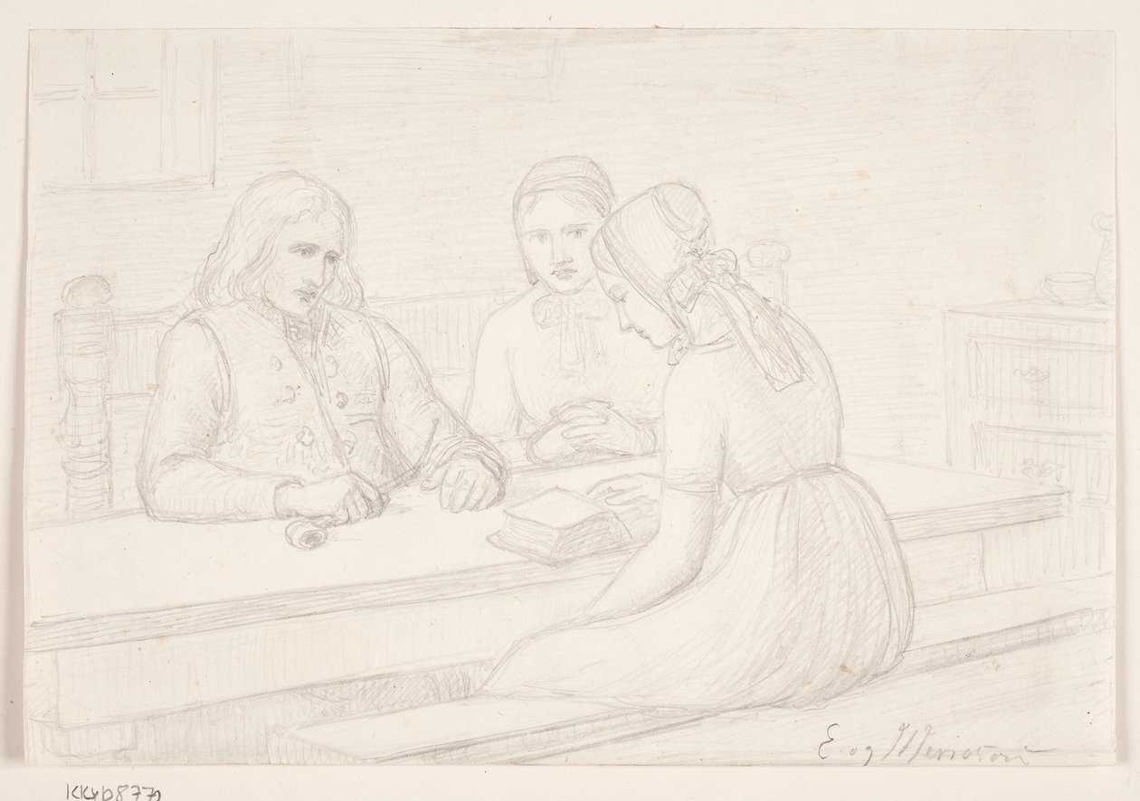 Studietegning for "Husdagenten" av Elisabeth Jerichau Baumann